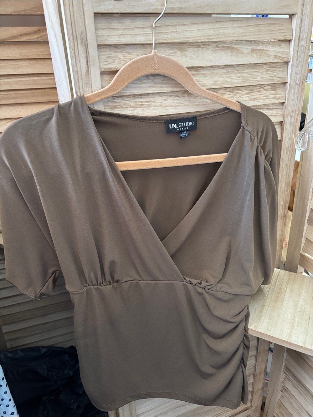 I.N. Studio Petite Brown Wrap-Style Top Petite Medium